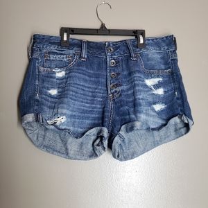 Abercrombie & Fitch womens jean shorts button fly distressed